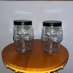 AMICI HOME CLEAR SPOOKY 7" SKULL HALLOWEEN DECOR CANDY CANISTER JAR W/LID
